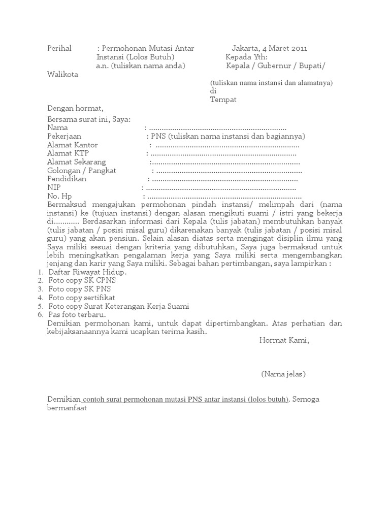 Contoh Surat Lolos Butuh Pns Doc