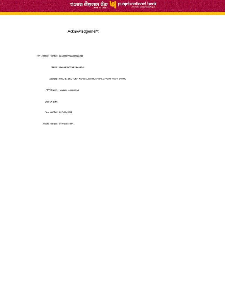 Acknowledgement: PPF Account Number: 024000PPF00000000259 | PDF | Law ...