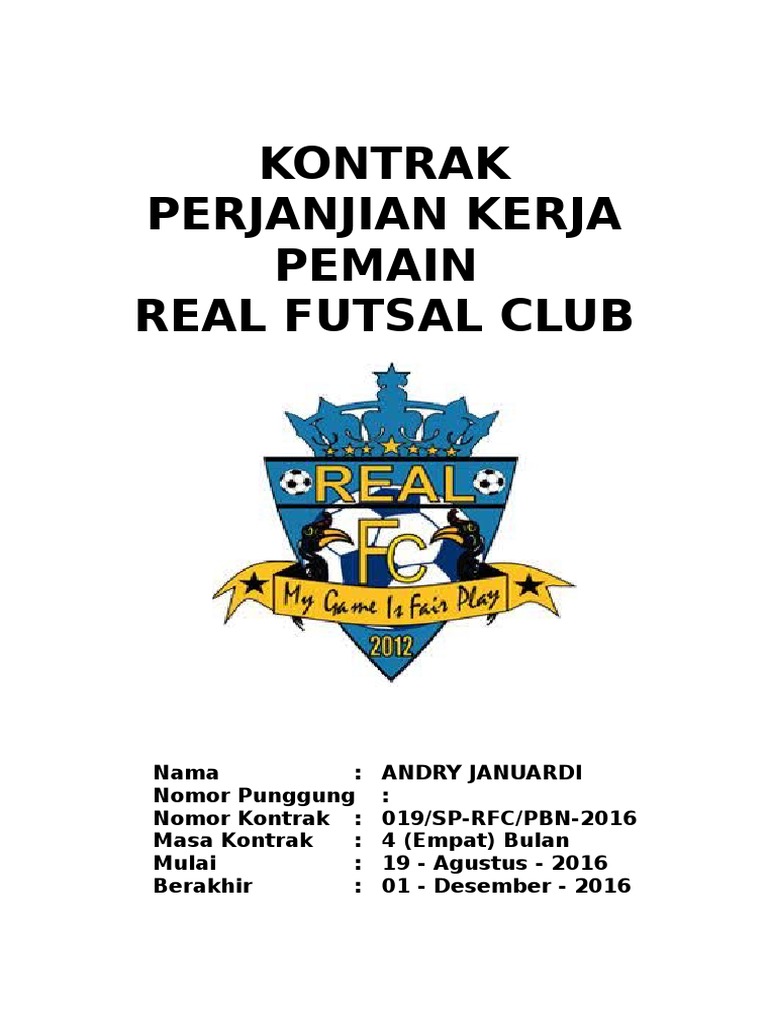 Contoh Surat Kontrak Pemain Sepak Bola