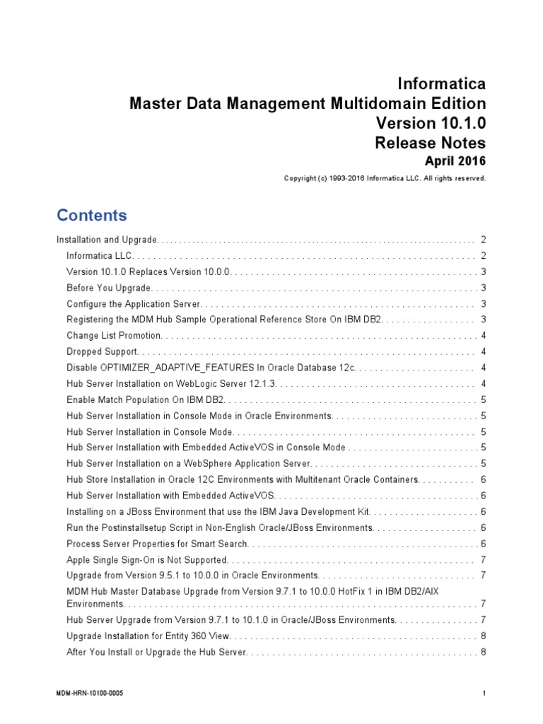 MDM 1010 ReleaseNotes en | PDF | Microsoft Sql Server | Oracle Database