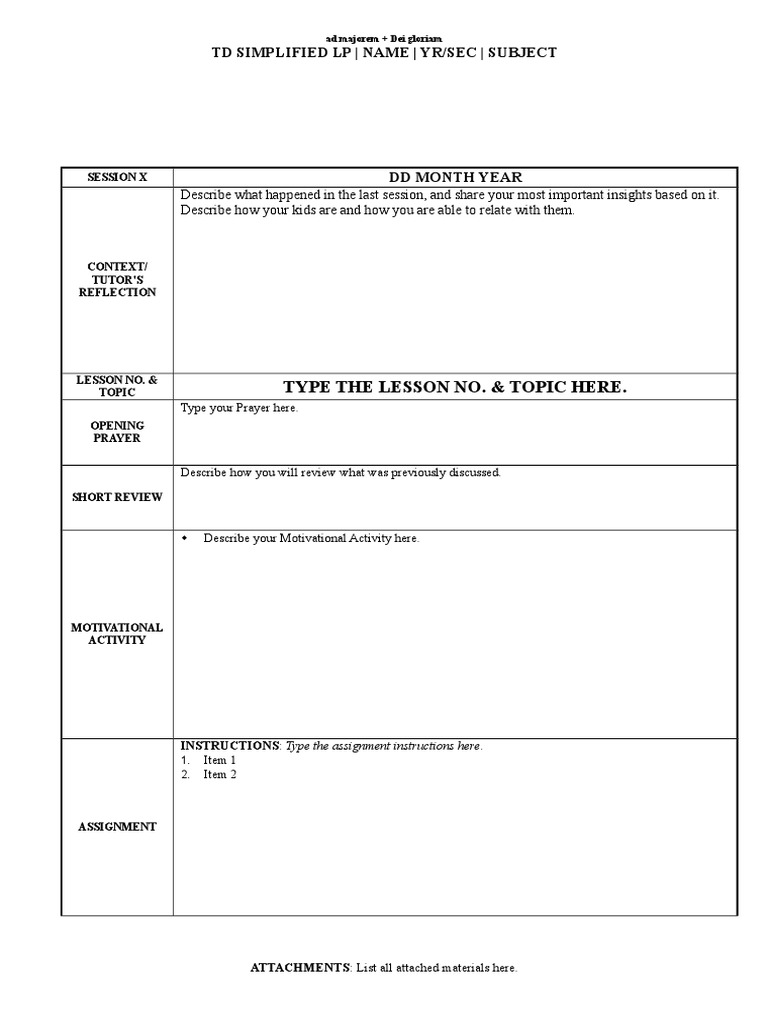 Lesson Plan Template (TD) | PDF