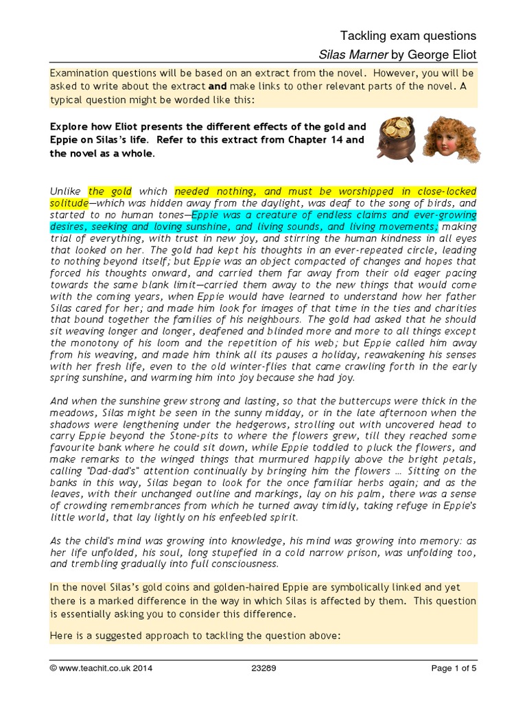 Tackling Exam Questions Silas Marner by Eliot PDF Silas Marner