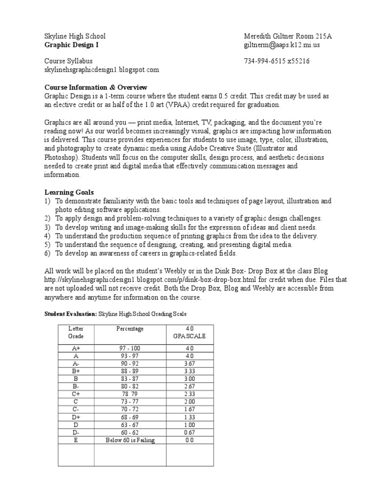Skyline High School Graphic Design Syllabus | PDF | Graphics | Graphic ...