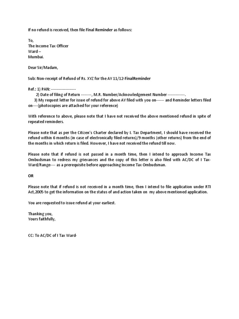 RTI Sample Form For Tax Refund PDF Tax Refund Social