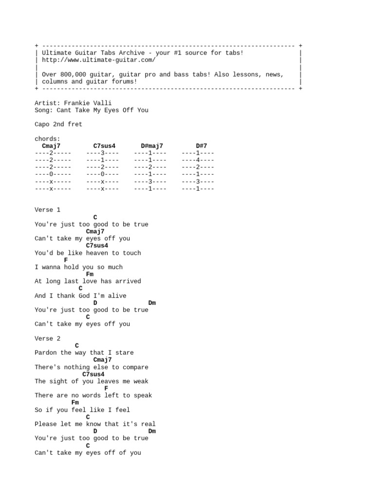 Mimik Carpitmak Adim Can T Take My Eyes Off You Chords Ukulele Trashpool Net