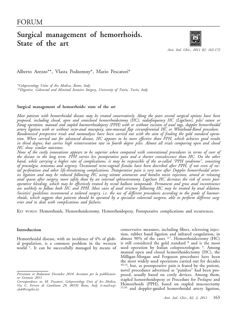Surgical Management of Hemorrhoids. State of The Art Forum PDF