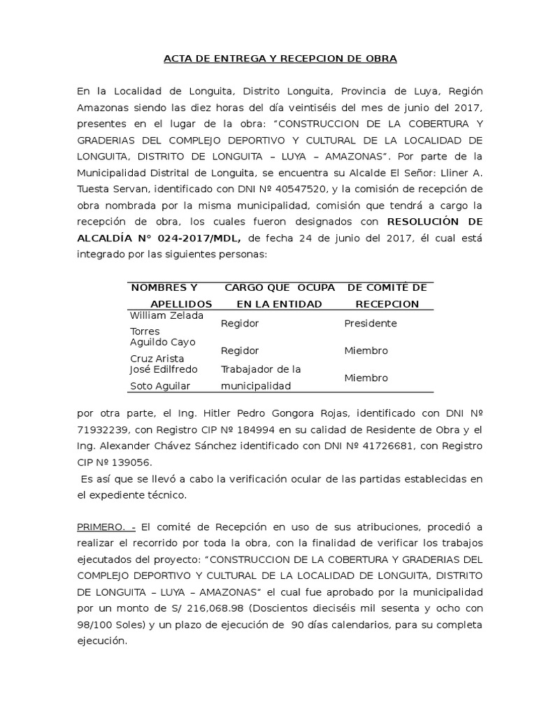 Acta de Entrega y Recepcion de Obra.doc  Gobierno local  Alcalde