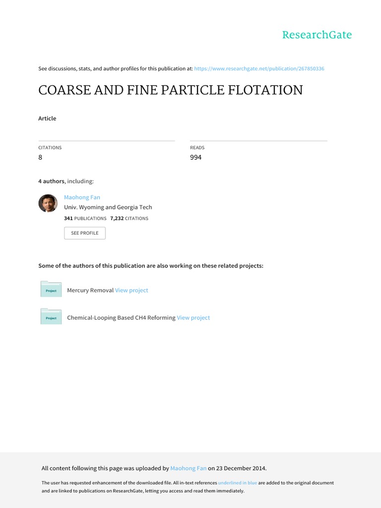 Coarse and Fine Particle Flotation Techniques | PDF | Chemistry | Materials