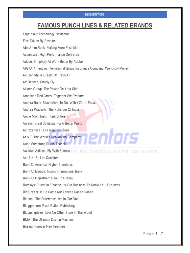 Famous Punch Lines of Brand PDF Publicly Traded Companies Of The United States Companies