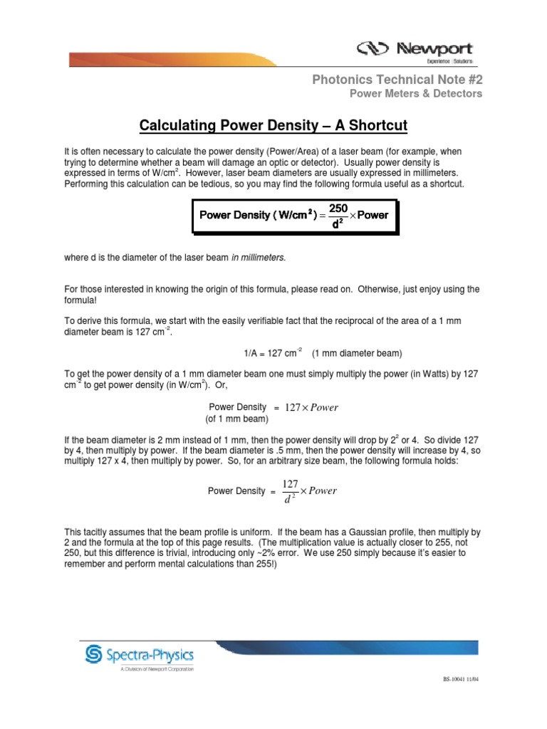 Power Density Calculation Shortcut | PDF | Multiplication | Physics