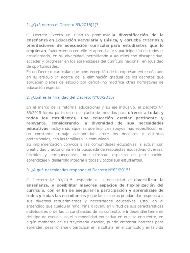 Diversificación de la Enseñanza: Decreto 83 | PDF | Plan de estudios ...