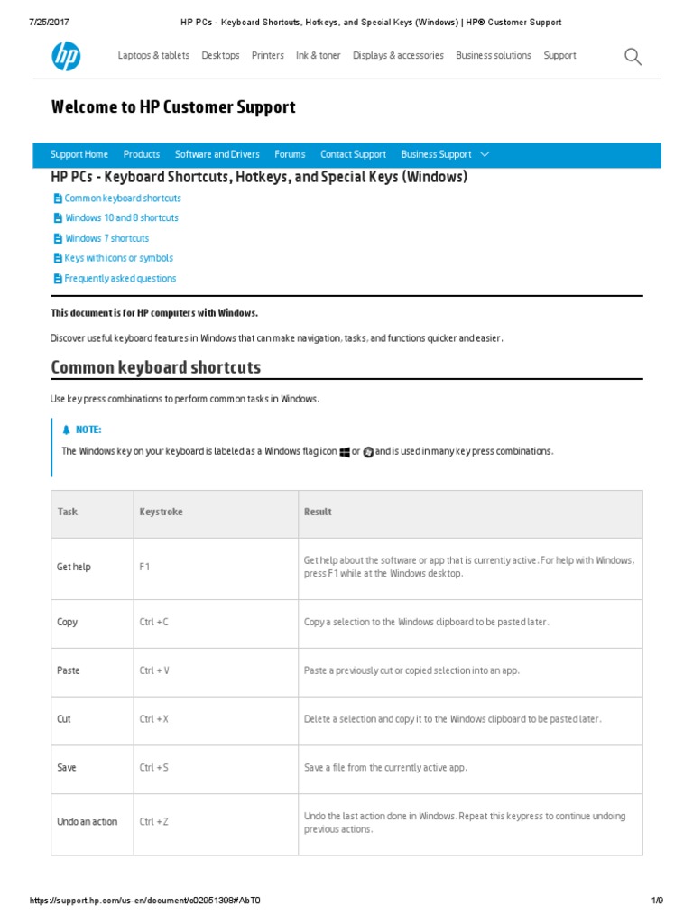 HP PCs Keyboard Shortcuts, Hotkeys, and Special Keys (Windows) _ HP