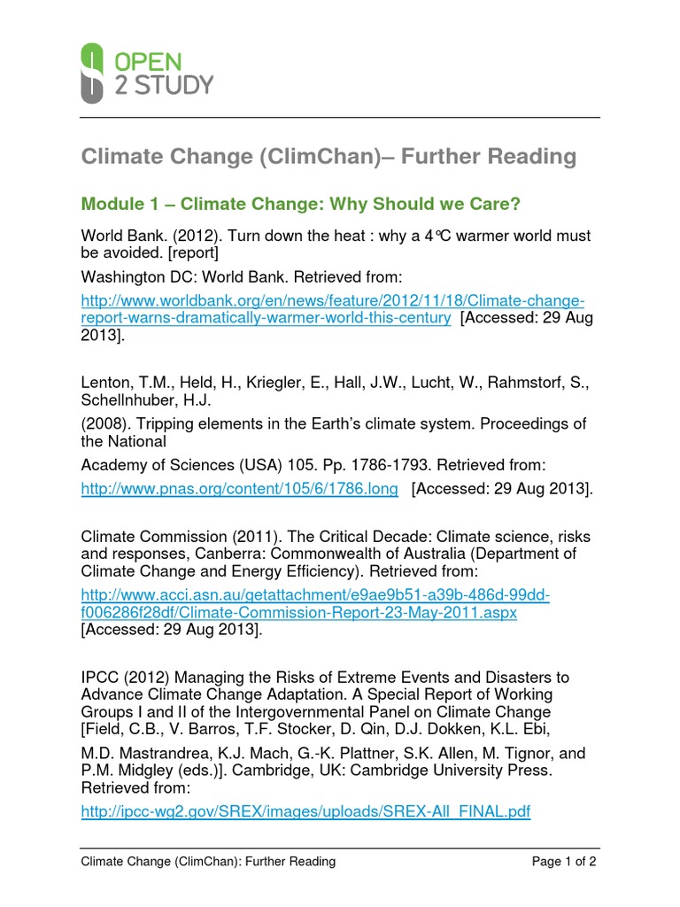 Climate Change Further Reading Guide | PDF | Climate | Climate Change