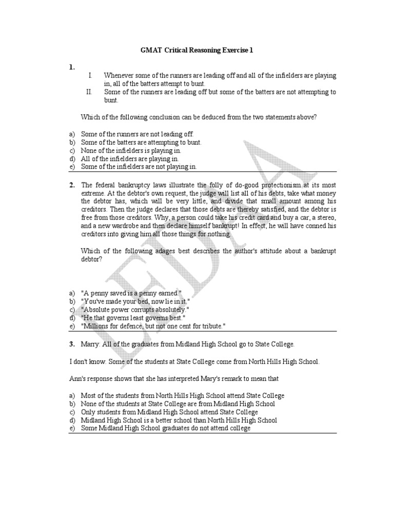 GMAT Critical Reasoning Practice Questions | PDF | Dyslexia | United ...