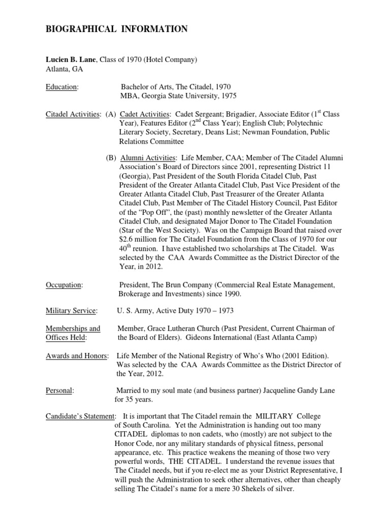 Biographical Information For Caa Elec., 2017 | PDF | Armed Conflict