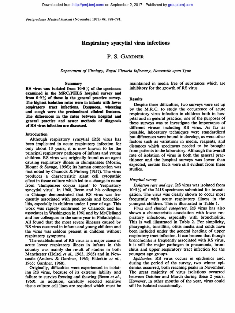 RS Virus Infections in Infants: Study Findings | PDF | Respiratory ...