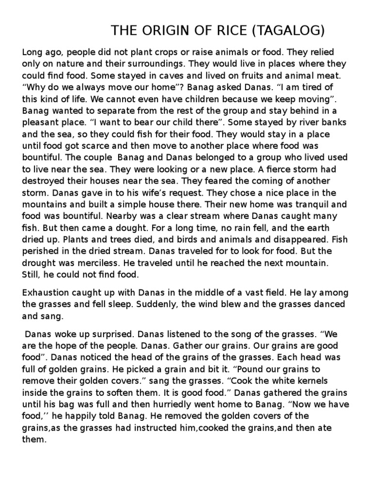 The Origin of Rice (Tagalog) PDF Grain Rice