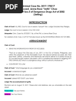 Criminal Case No. 2017-170217 Accused: Jenna Rose "Instik" Chua Violation of Sec.5 of Dangerous Drugs Act of 2002 (Selling)