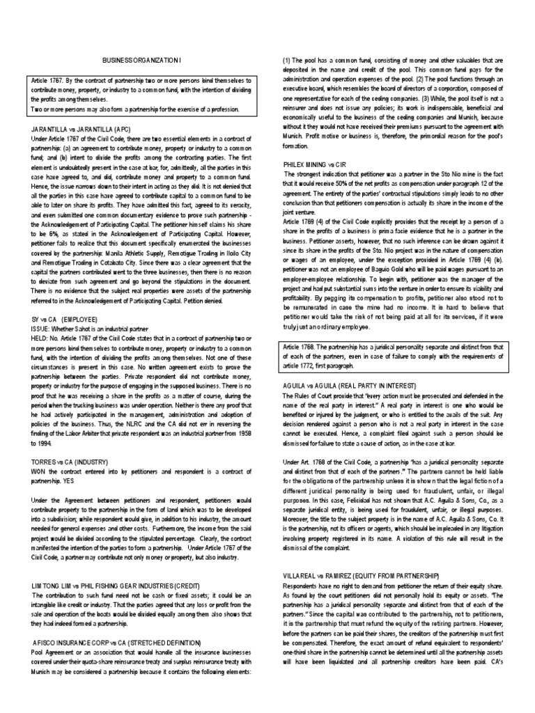 Partnership Case Summary PDF Partnership Law Of Agency