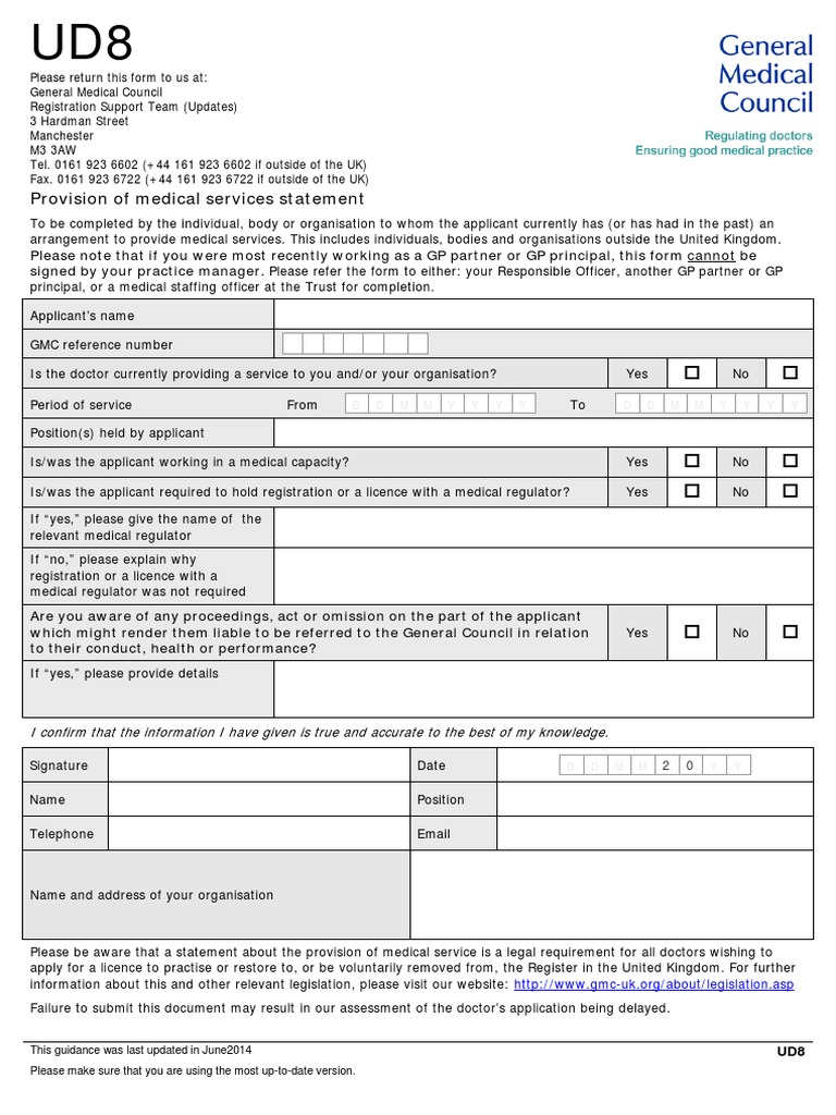 Provision of medical services statement