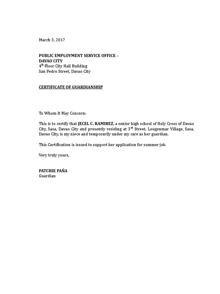 Certificate of Guardianship | PDF