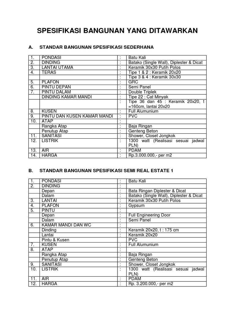 Spesifikasi Bangunan  PDF