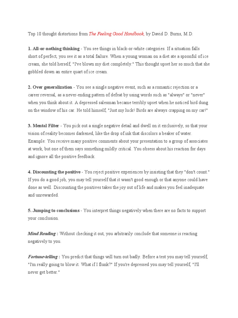 Top 10 Cognitive Distortions Explained | PDF | Anger | Psychological ...