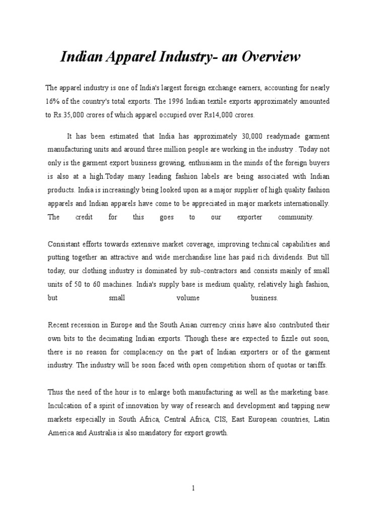 Indian Apparel IndustryAn Overview PDF Fashion Fashion Design