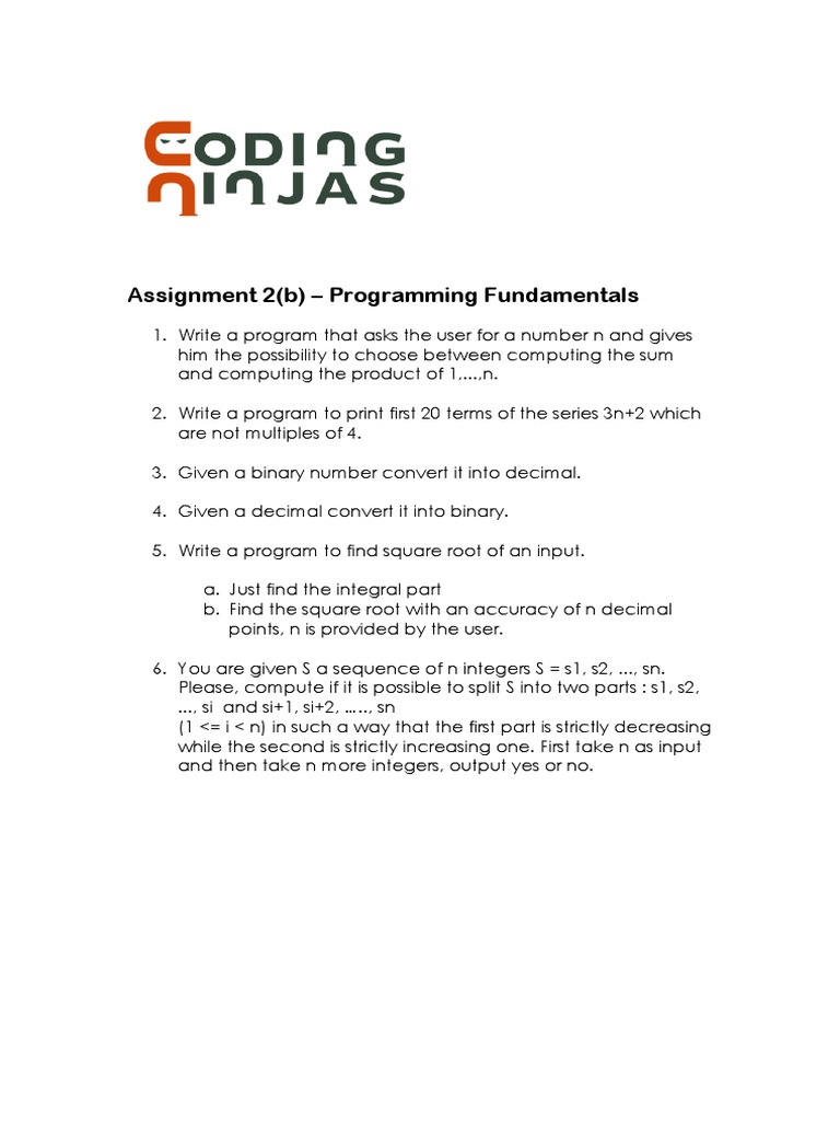 Assignment 2b. Programming Fundamentals | PDF