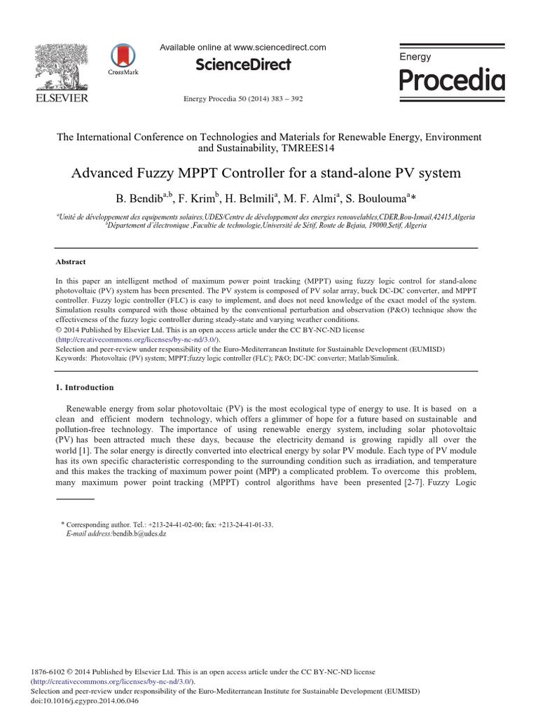 Advanced Fuzzy MPPT Controller For A StandAlone PV System