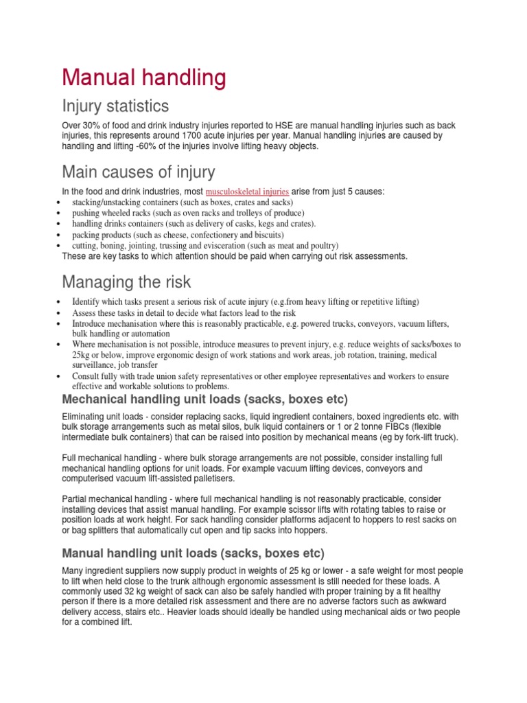 Manual Handling Injury Statistics Descargar gratis PDF Elevator