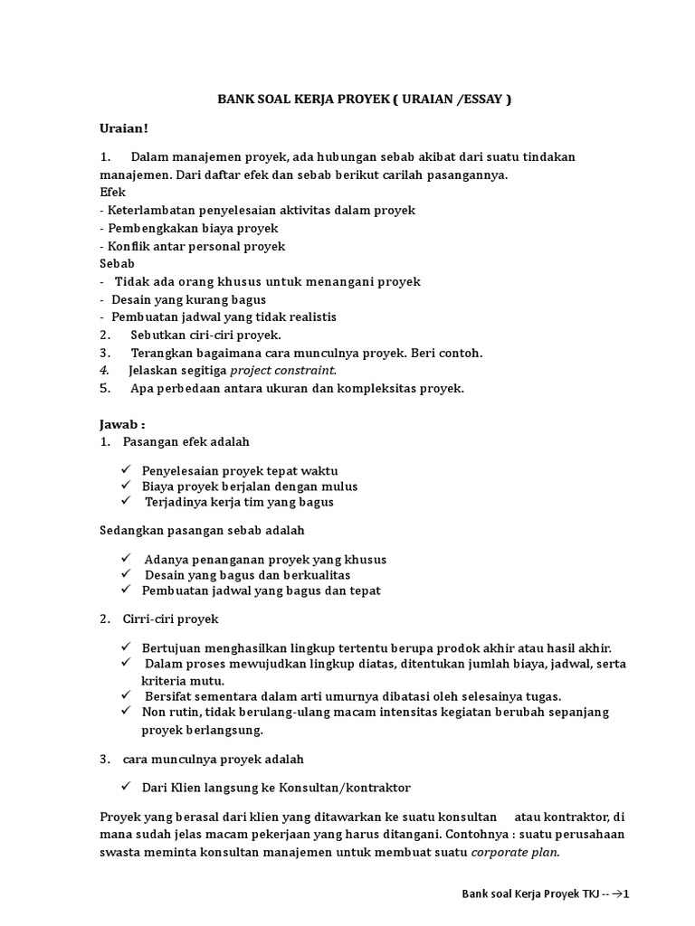 Kumpulan Soal Kerja Proyek Pdf