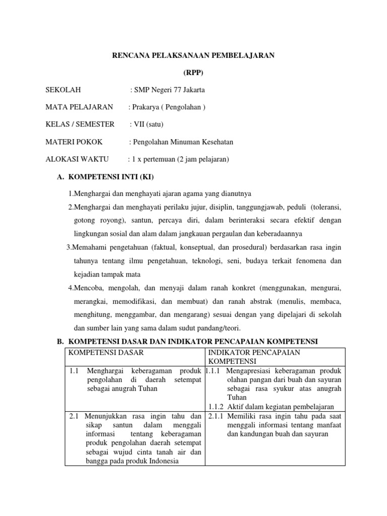 Contoh Soal Prakarya Kelas 7 Pengolahan Minuman Segar