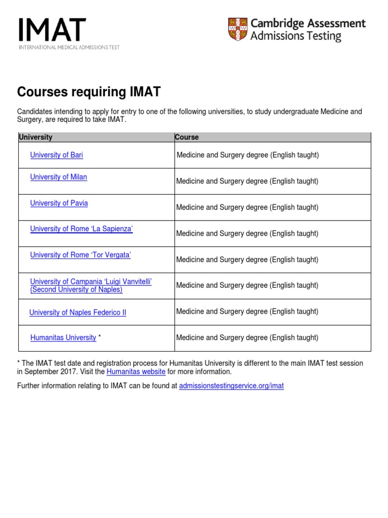 IMAT Courses for Medicine in Italy | PDF | Science & Mathematics