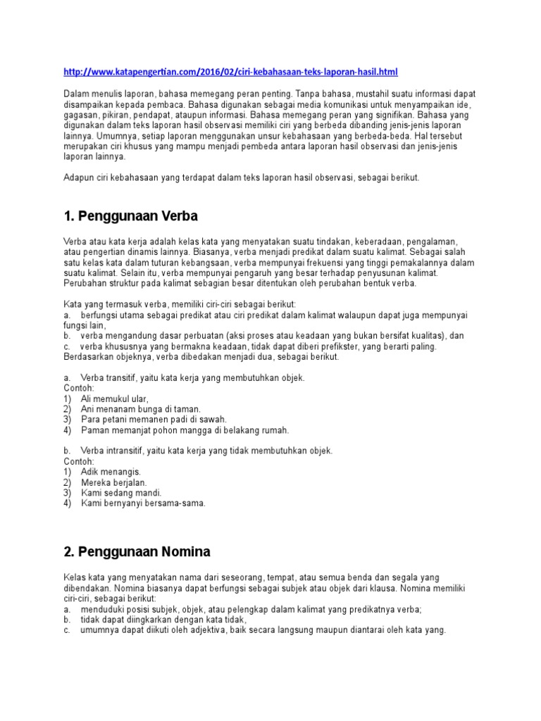 Contoh Teks Laporan Hasil Observasi Tentang Tumbuhan