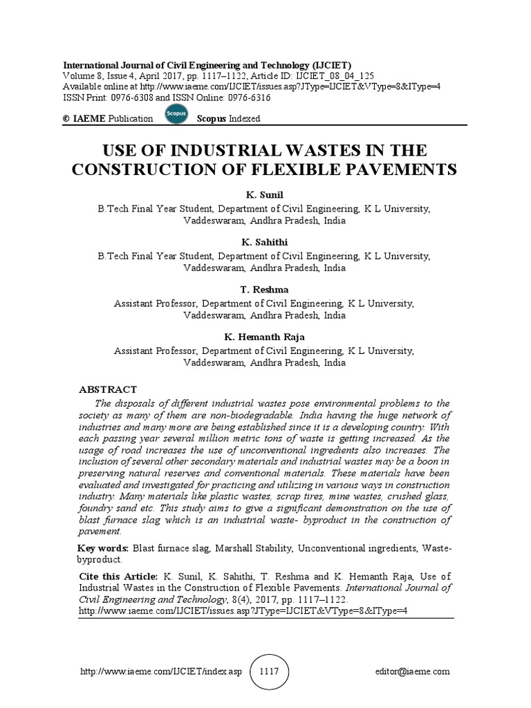 Use of Industrial Wastes in The Construction of Flexible Pavements