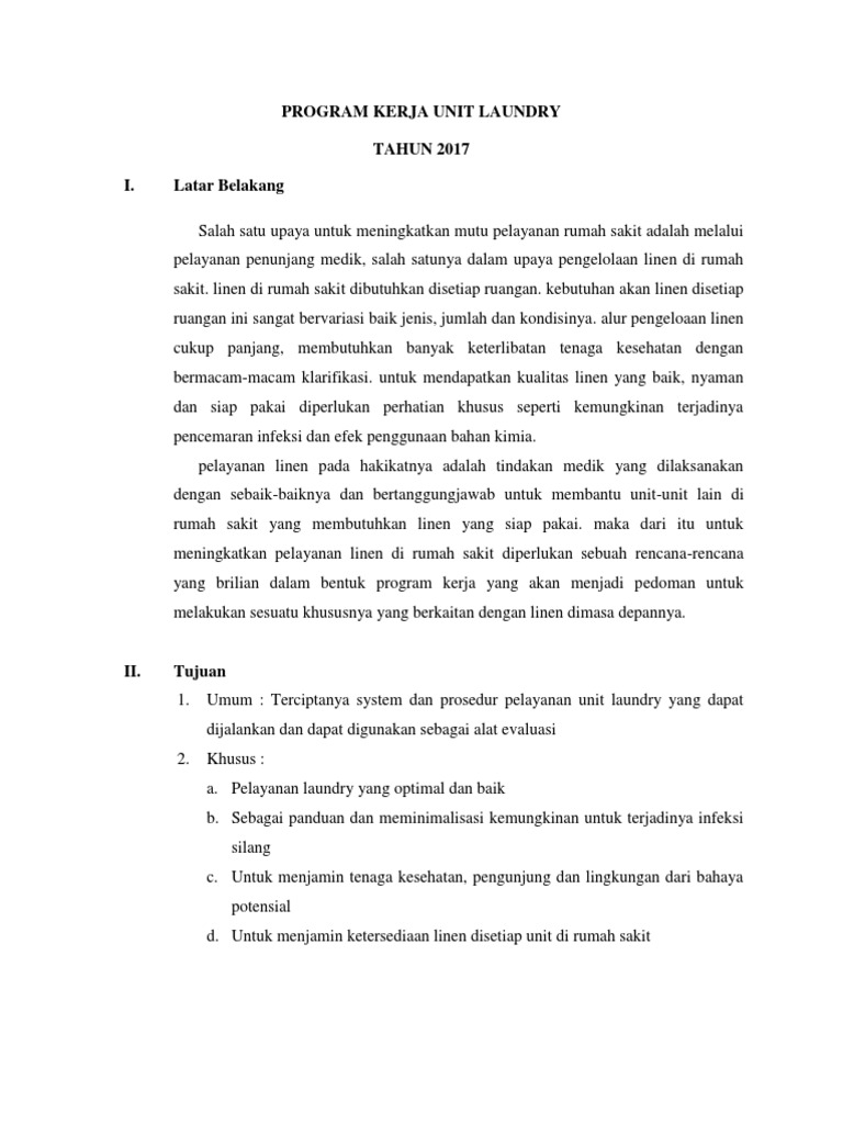 Program Kerja Unit Laundry Rumah Sakit | PDF