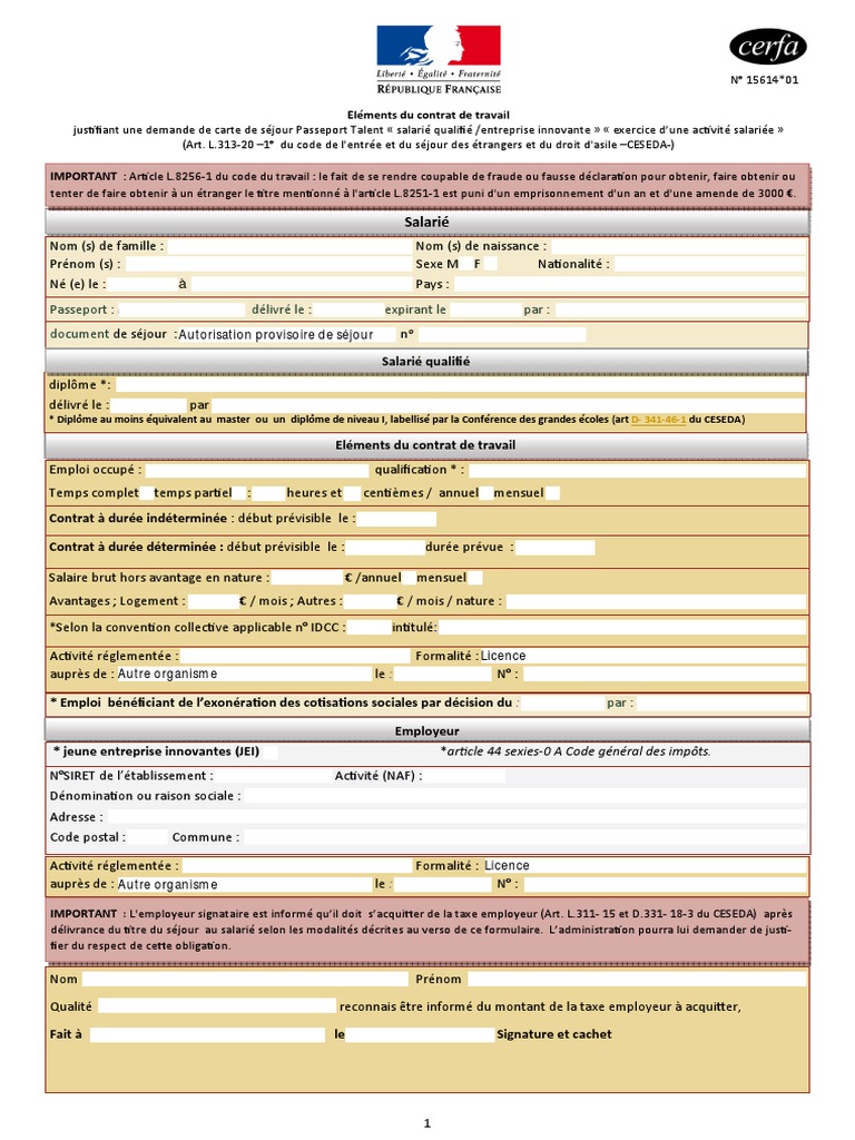 Cerfa 15614-01 | PDF | Passeport | Emploi