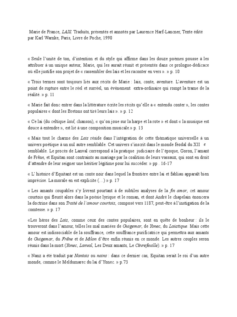 Les Lais De Marie De France Pdf Gratuit Marie de France | PDF