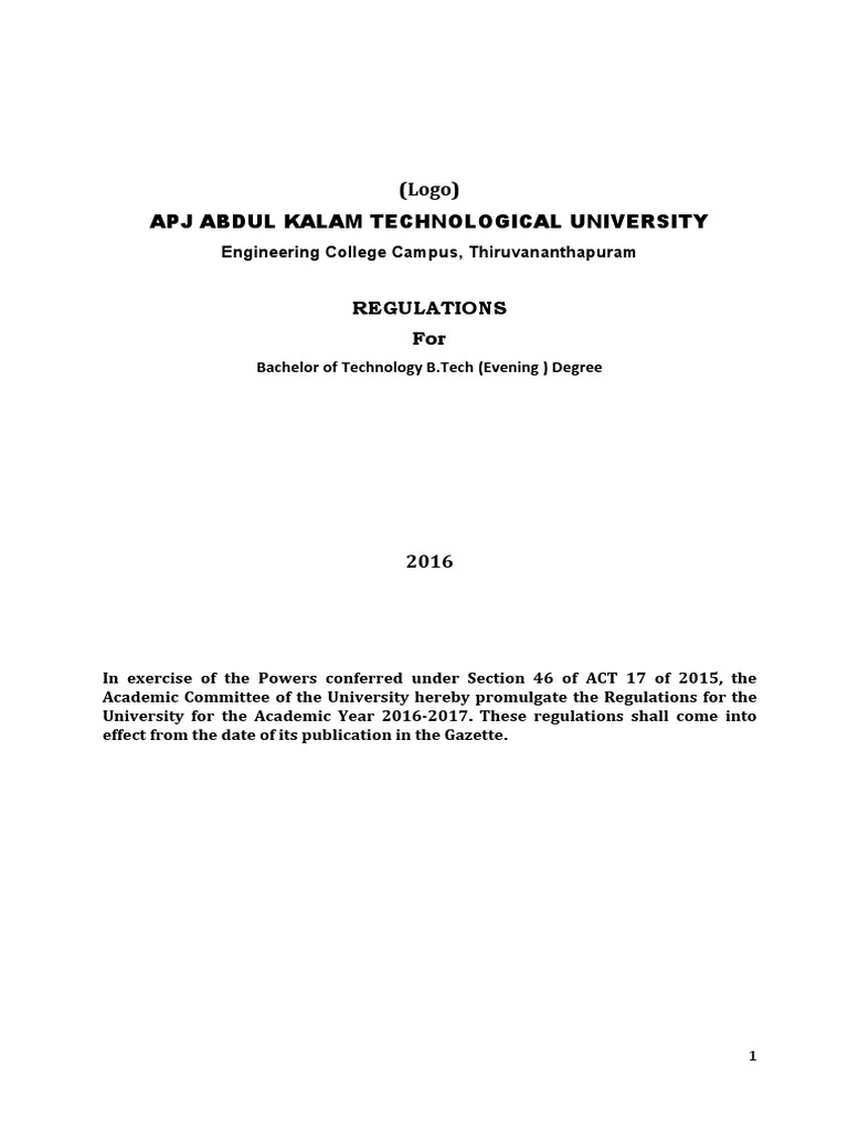 B.Tech (Evening) Degree Regulations 2016 | PDF | Course Credit ...