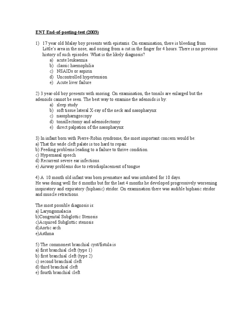Ent Test | PDF | Allergy | Human Head And Neck