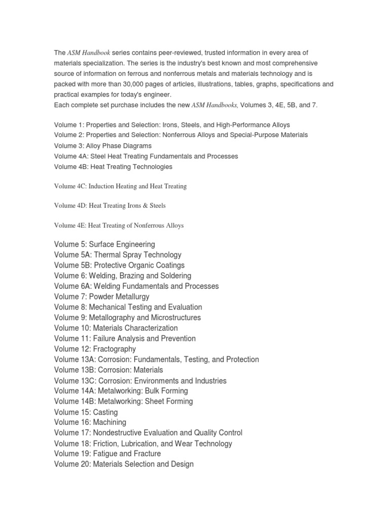 ASM Handbook Series Overview | PDF