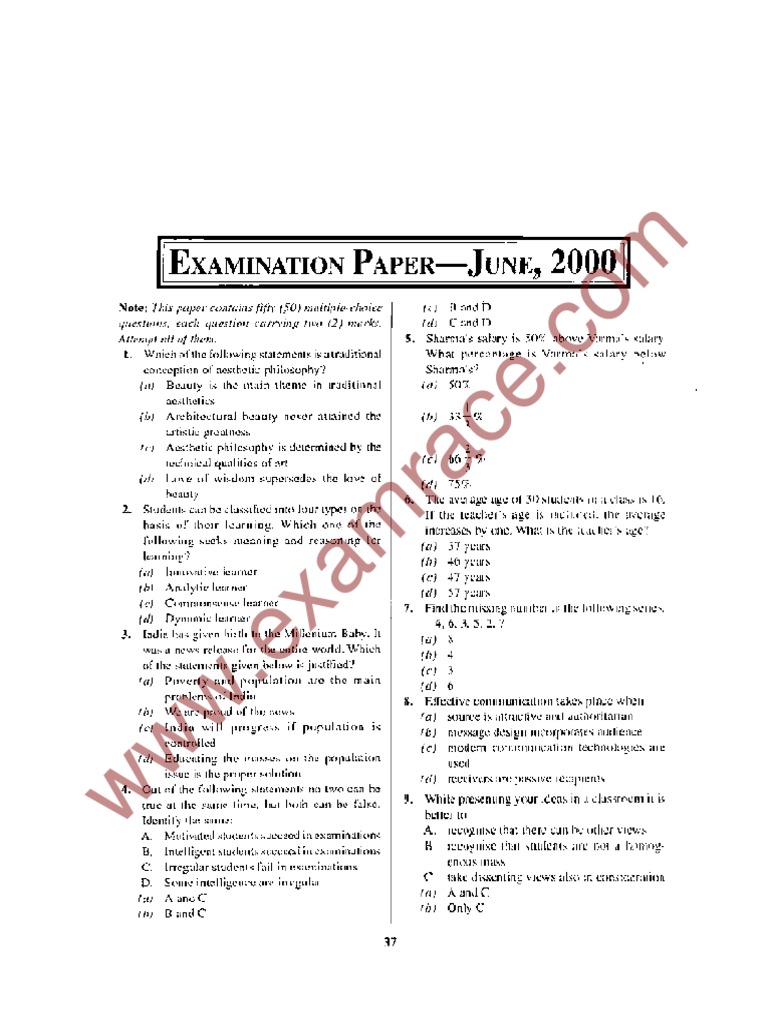 UGC NET Paper 1 June 2000 Overview | PDF