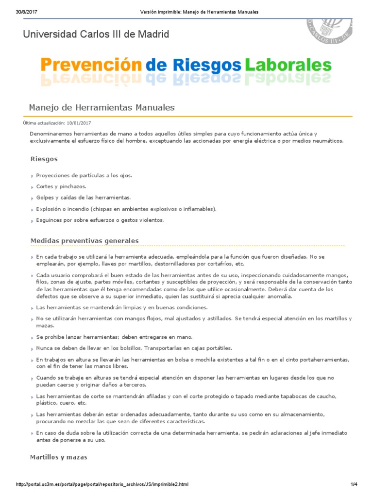 Seguridad en el Manejo de Herramientas Manuales | PDF | Herramientas ...