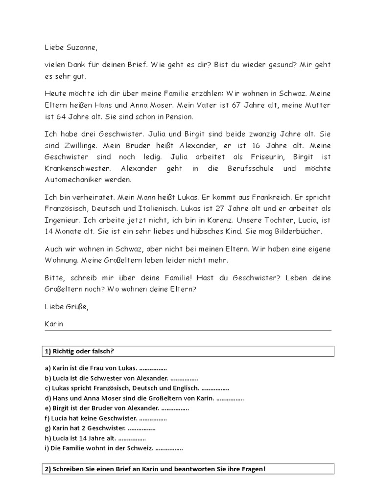 Brief Thema Familie