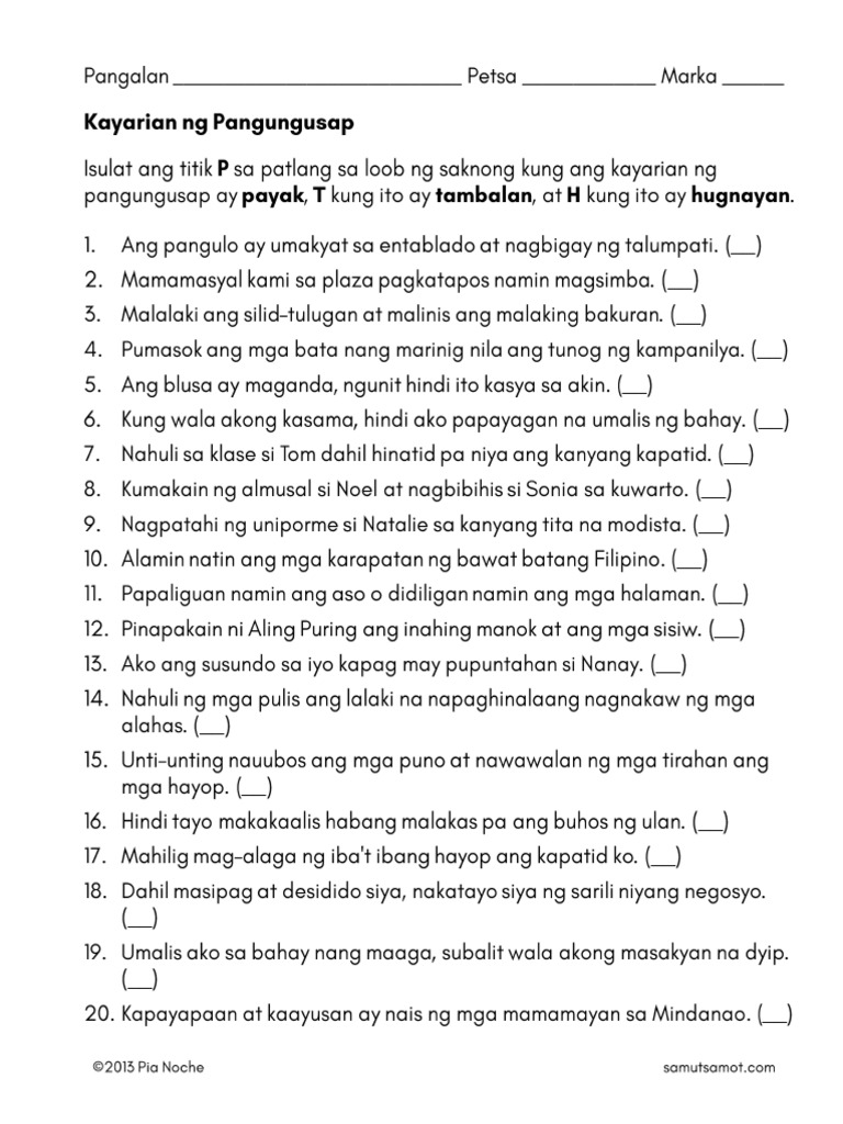 Kayarian Ng Pangungusap 2 Pdf