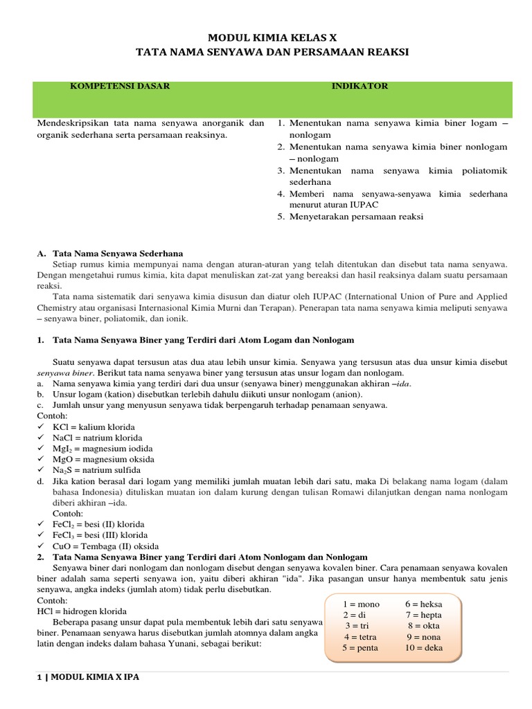 Modul Kimia Kelas x Tata Nama Redoks