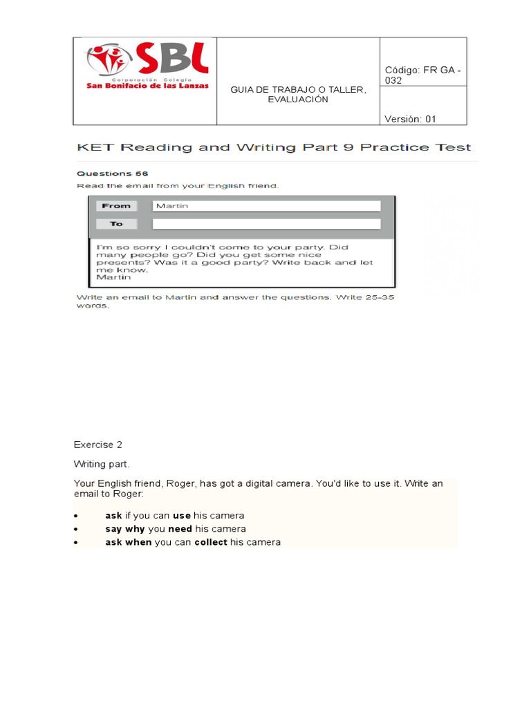 KET Email Writing Exercise Guide | PDF