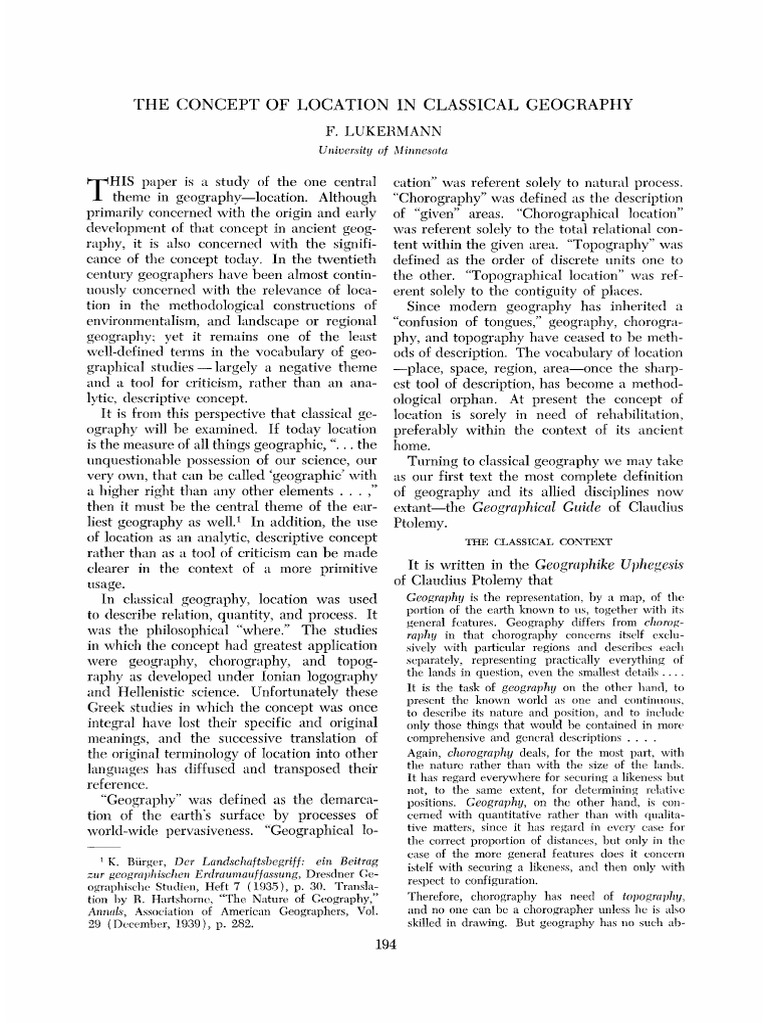 F. Lukermann The Concept of Location in Classical Geography PDF