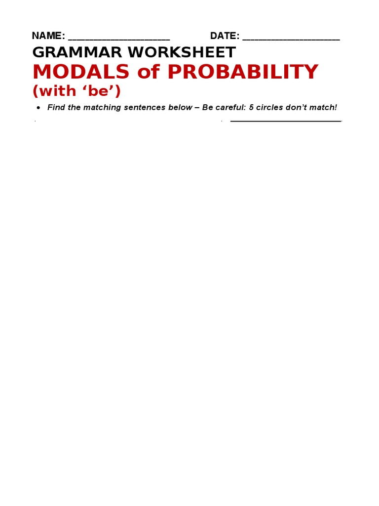 Worksheet Modalsprob Be1 | PDF | Language Arts & Discipline | Self ...